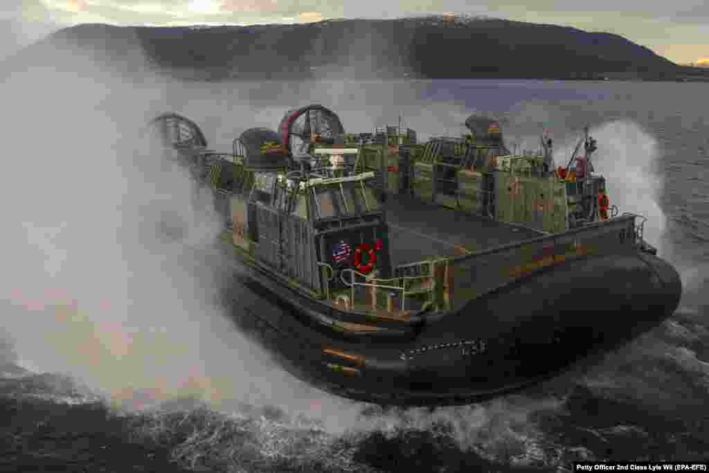 A landing craft attached to the USS New York taking part in NATO exercises in the Norwegian Sea. (EPA-EFE/Lyle Wil)