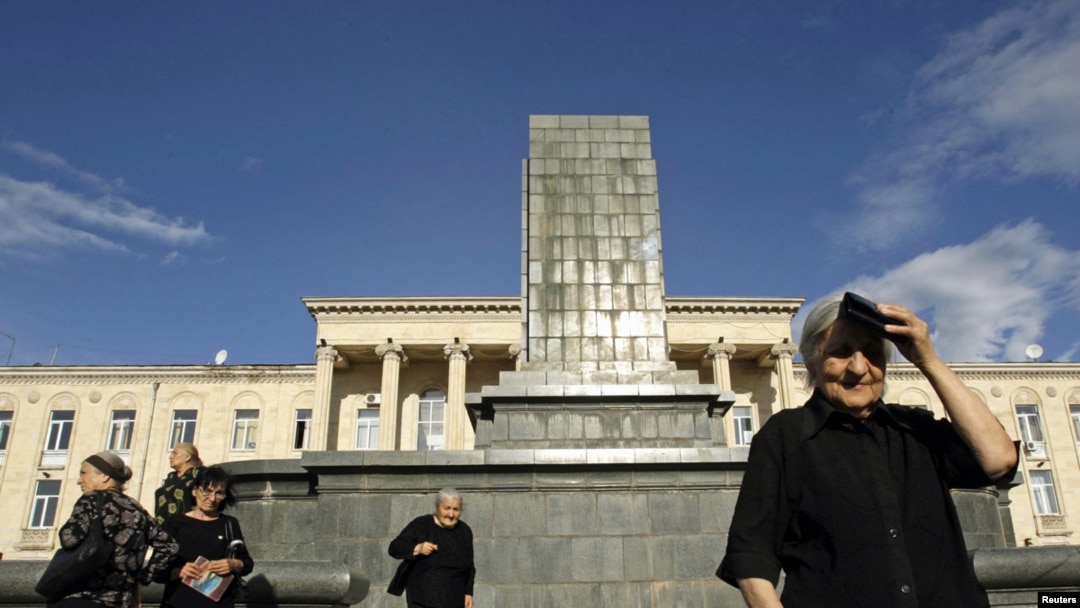 The empty pedestal in Gori where the statue of Josef Stalin once stood.