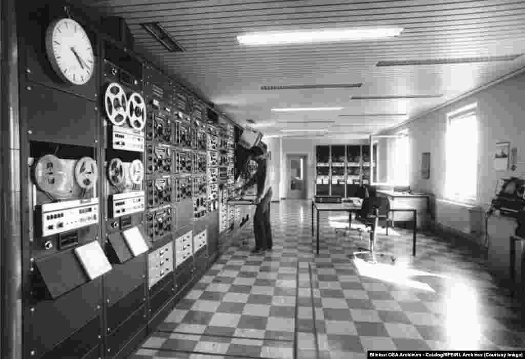 The monitoring station in Munich, where broadcasts from communist countries were recorded and reviewed by radio staff.RFE and RL merged to become RFE/RL in 1976.