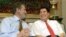 Ukrainian President Viktor Yushchenko (left) shares a laugh with Turkmen President Saparmurat Niyazov in Ashgabat in March