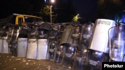Armenia - Protesters throw stones at riot police in Yerevan, 20Jul2016.