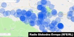 Мапа на Скопје, 500 метри околу училиштата, детските градинки и универзитетите