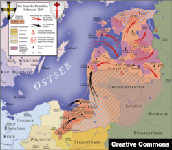 Карта экспансии Тевтонского ордена в Балтийском регионе в средние века