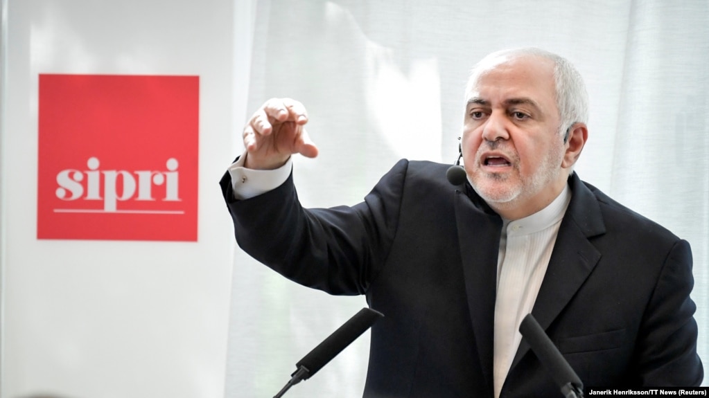 Iranian Foreign Minister Javad Zarif speaks in Stockholm on August 21.