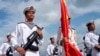 Chinese military sailors attend a welcome ceremony for a joint naval exercise with Russian forces in Zhanjiang, China, in July.