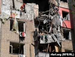 The aftermath of a Russian attack on Dnipro on April 23.