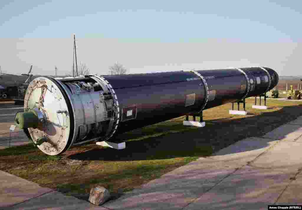 An SS-18 Satan missile on display at the base. An intercontinental ballistic missile (ICBM) fired from Pervomaysk could have hit New York within 20-25 minutes of launch. The targets for this base&#39;s Scalpel ICBM remain a secret, according to the museum.