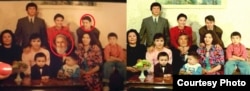 The original Nazarbaev family photo (right) and the altered sitcom family photo (click to expand)