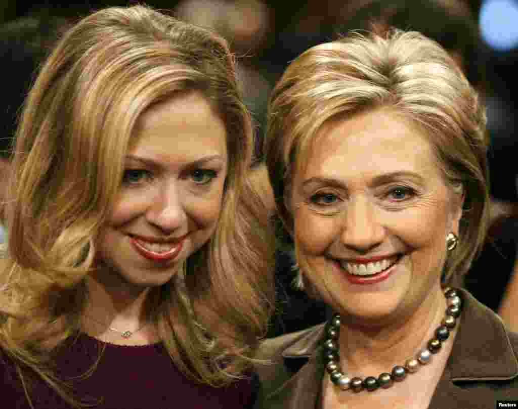 Hillary Clinton stands with her daughter Chelsea (left) as she prepares to testify before the Senate Foreign Relations Committee during her confirmation hearing on Capitol Hill in Washington to become secretary of state in January 2009.