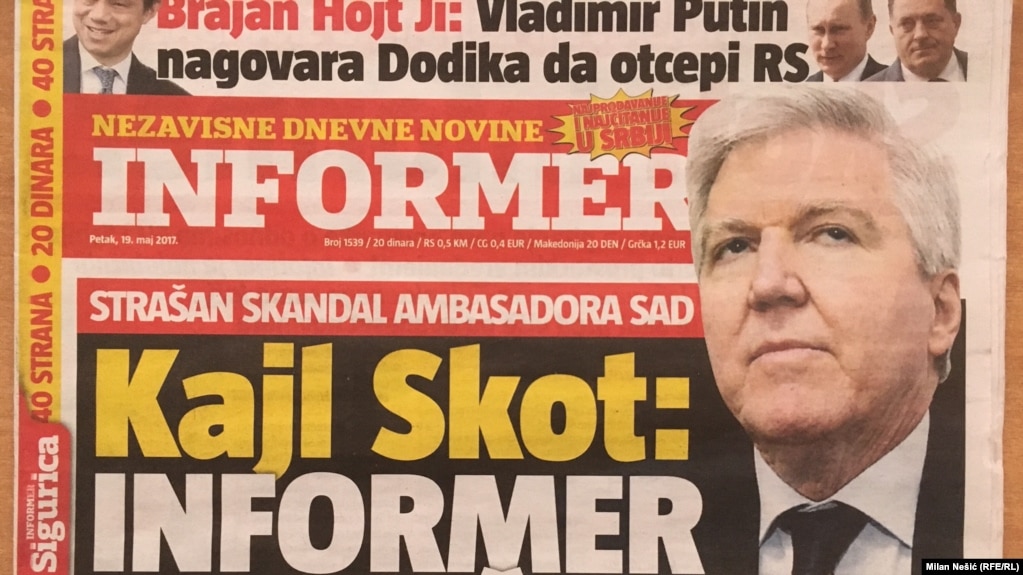 Serbia's Informer daily, featuring U.S. Ambassador Kyle Scott on the cover on May 19.
