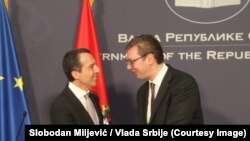 Austrijski kancelar Kristijan Kern tokom susreta sa premijerom Srbije Aleksandrom Vučićem u Beogradu, 17. februara 2017.