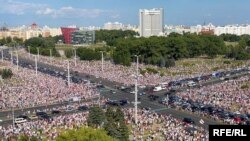 საპროტესტო აქცია მინსკში. 2020 წლის 16 აგვისტო