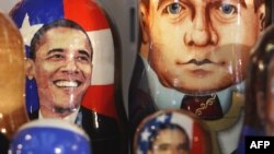 Russian matryoshka dolls with the images of Presidents Barack Obama and Dmitry Medvedev displayed in Moscow.