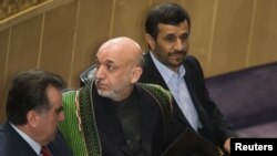 Tajik President Emomali Rahmon, Afghan President Hamid Karzai, and Iranian President Mahmud Ahmadinejad in Tehran in March 2010