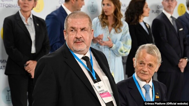 Рефат Чубаров и Мустафа Джемилев на саммите «Крымская платформа». Киев, 23 августа 2021 года
