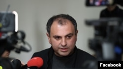 Armenia - Sevak Khachatrian speaks to journalists in Vagharshapat.