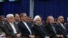 President Hassan Rouhani flanked by parliament speaker Ali Larijani (L) and his deputy Es'haq Jahangiri (R) on May 7, 2016. File photo