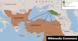 Карта портов прибытия черкесов в Османскую империю