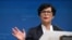 Belgium - EU Commissioner for Enlargement Marta Kos gestures during a press conference in Brussels on March 17, 2026.
