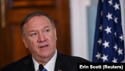 U.S. Secretary of State Mike Pompeo delivers statements at the State Department in Washington, U.S., October 9, 2019.