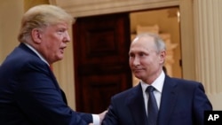 U.S. President Donald Trump and his Russian counterpart, Vladimir Putin, at a summit in Helsinki in 2018. 