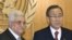 UN Secretary-General Ban Ki-moon (right) called for restraint, as Palestinian leader Mahmud Abbas decried Israeli "genocide."