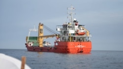 A vessel is pictured off the coast of Oman’s Musandam Province, by the Strait of Hormuz, on April 12.