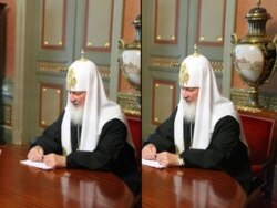 Відредагована фотографія (л) та її оригінал, на якій зображений Московський патріарх Кирило