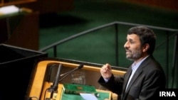 Iranian President Mahmud Ahmadinejad speaks to UN representatives on September 22.