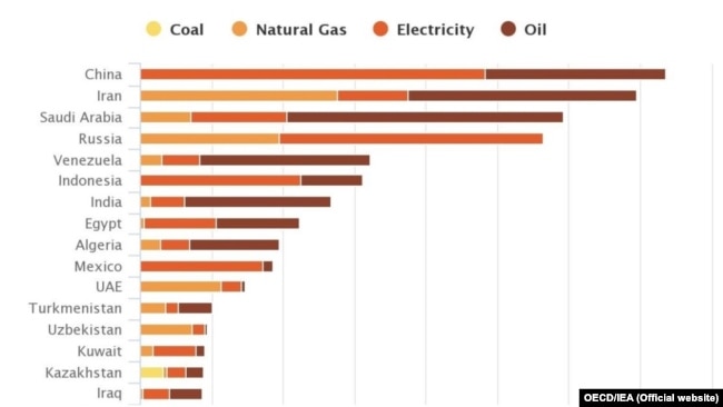 Energy Subsidies by Country, 2016 based on OECD/IEA report.