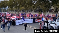 Pro-Europe Georgians rally in Tbilisi on October 20 ahead of parliamentary elections set for October 26.