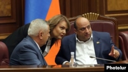 Armenia - Deputies from the ruling Civil Contract party preside over parliamentary hearings on a controversial enlargement of Armenia's communities sought by the government, Yerevan, September 22, 2021.
