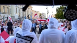 На мітынгу ў цэнтры Варшавы ў гонар Дня годнасьці / салідарнасьці зь Беларусьсю. 9 жніўня 2026 году