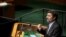 Iranian President Mahmud Ahmadinejad speaks to UN representatives on September 22.