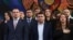 Armenia - Senior members of businessman Samvel Karapetian's opposition Strong Armenia bloc attend a rally in Yerevan, April 11, 2026.