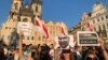 Manifestații de solidaritate cu protestele din Belarus, Praga, 16 august 2020.