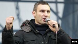 Ukrainian opposition leader Vitali Klitschko (in file photo from a previous rally) urged protesters to keep up the pressure on the government.