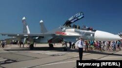 Архивное фото: Крым, Новофедоровка, истребитель Су-30 СМ, июль 2015 года
