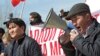 Supporters of detained opposition politician Omurbek Tekebayev, the leader of the Ata Meken (Fatherland) party, hold a rally to demand his release in Bishkek, Kyrgyzstan, on February 27.