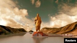 A video grab shows an artist's rendering of the statue of Sardar Vallabhbhai Patel, dubbed the "Statue of Unity," to be constructed in the western Indian state of Gujarat, in a handout provided by the Information Department Gujarat State.