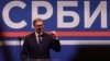 Predsednik Srbije Aleksandar Vučić na skupu Srpske napredne stranke u Beogradu, 12. april 2025.