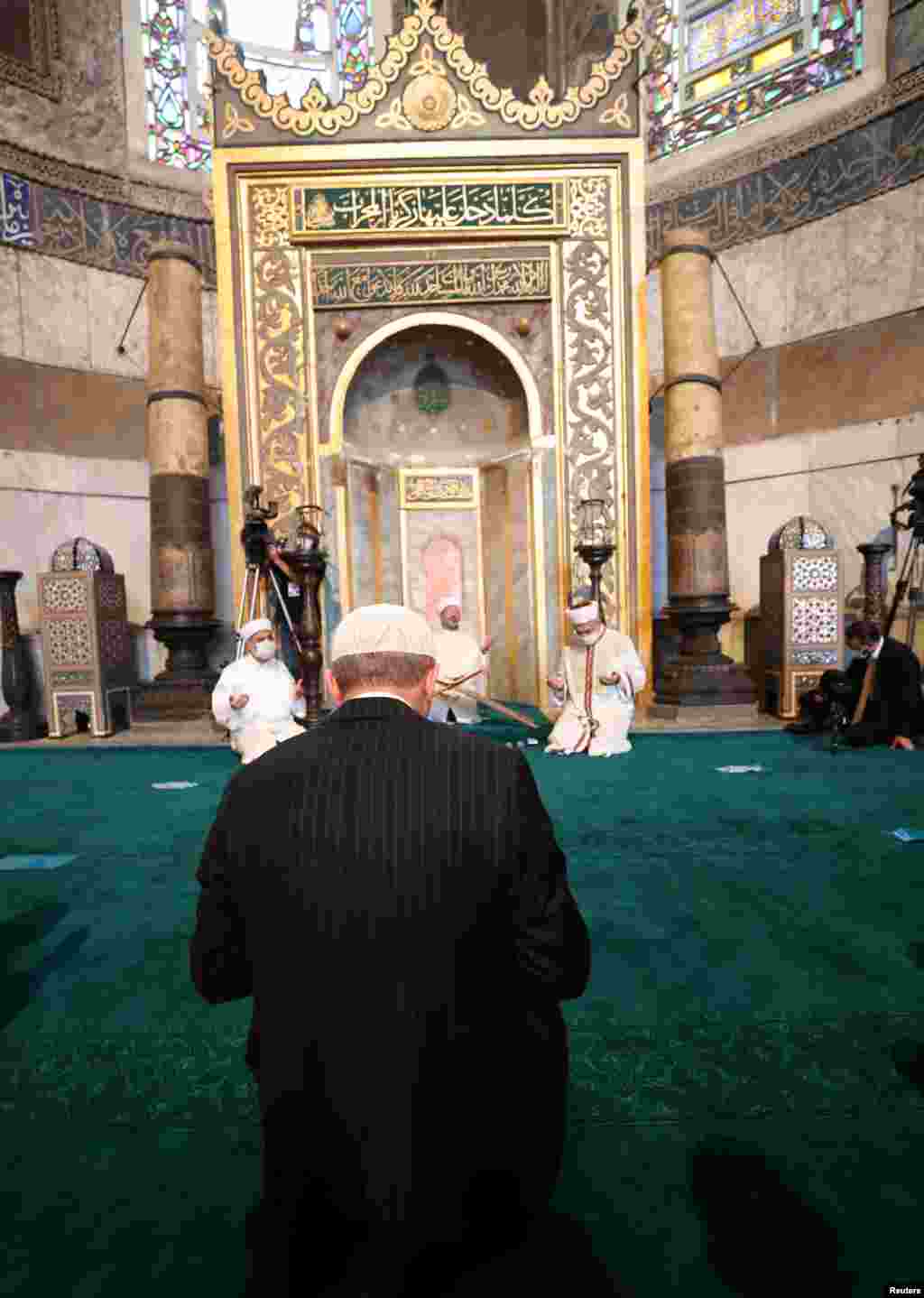 Erdogan prays during the historic reopening. The Turkish president ordered the reconversion of Hagia Sophia after a court annulled a 1934 presidential decree that made the former cathedral a museum.