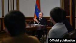 Armenia - President Armen Sarkissian meets with youth activists in Yerevan, December 30, 2020.