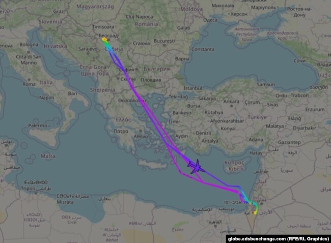 Paraqitje e njërit prej fluturimeve të avionëve të ngarkesave në linjën Izrael–Serbi–Izrael, qershor 2026.