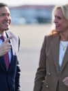 Iceland's foreign minister, Thorgerour Katrin Gunnarsdottir (right), welcomes US Secretary of State Marco Rubio at Keflavik Airport on October 6. 
