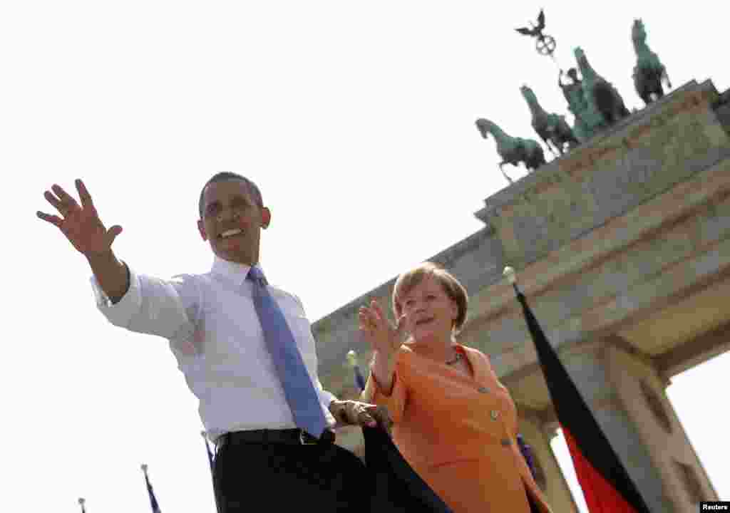 Njemačka - Kancelarka Angela Merkel i američki predsjednik Barack Obama, Berlin, 19. juni 2013. Foto: REUTERS / Michael Kappeler