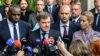 Ministrul german de externe Johann Wadephul, ministrul francez de externe Jean-Noel Barrot, secretarul britanic de externe David Lammy și Înaltul Reprezentant al UE, Kaja Kallas, fac declarații după discuțiile nucleare cu Iranul la Geneva, Elveția, 20 iunie 2025