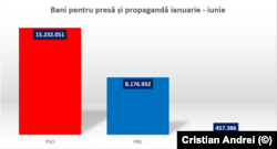 Bani pentru presă și propagandă în intervalul 1 ianuarie - 30 iunie. Sursa: date AEP