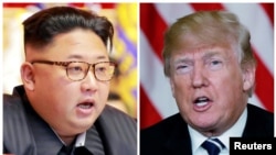 На комбинированном фото лидер Северной Кореи Ким Чен Ын (слева) и президент США Дональд Трамп. 