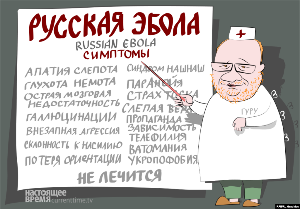 "Russian Ebola Symptoms Apathy Blindness Deafness Muteness Acute brain failure Hallucinations Sudden aggression Propensity for violence Loss of orientation OursOurs Syndrome Paranoia ... Vatomania Ukropophobia Not treatable!"